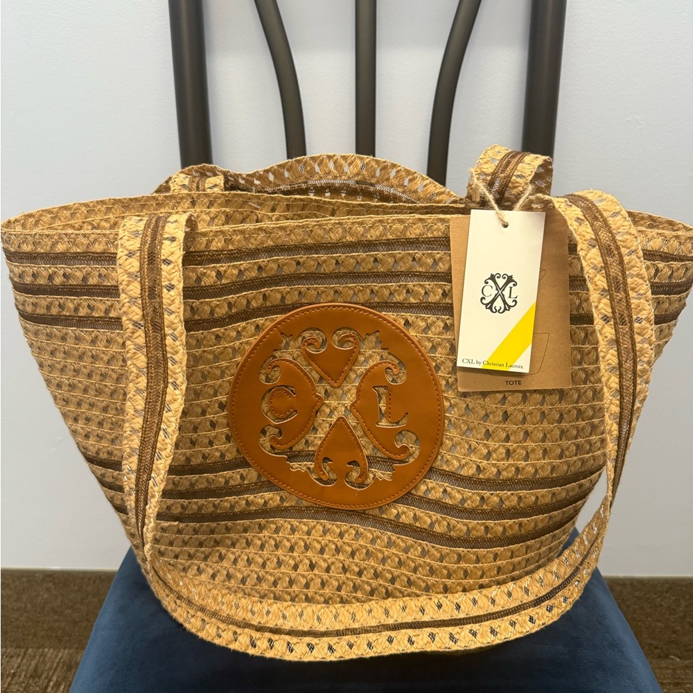 NEW! Christian Lacroix Brown and Tan Tote Bag with matching sun hat NWT